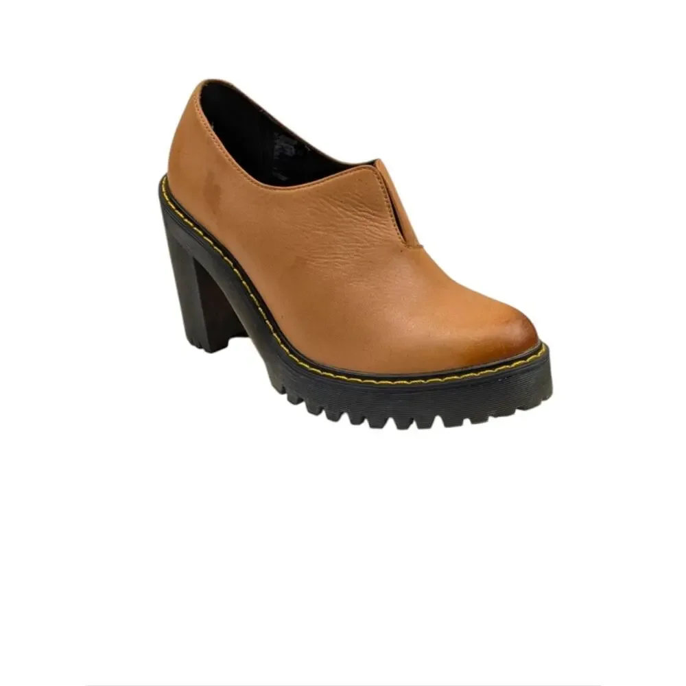 Dr. Martens Cordelia Slip-On Platform Heels Leather Brown Lug Size 6L S4042